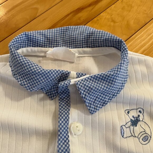 Vintage Baby Boy Cardigan Sweater 6 Months Cottagecore white blue gingham teddy - Picture 3 of 8